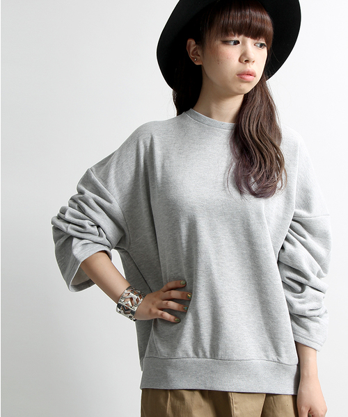 WEGO（ウィゴー）の「WEGO/ワイドスリーブプルオーバー（スウェット・レディース・ブラウン/アイボリー/杢グレー・FREE）」の2枚目の写真