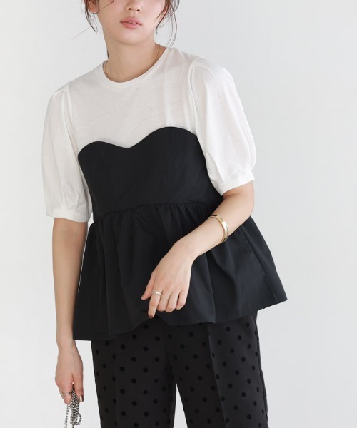 Pierrot(ピエロ)の「ビスチェドッキングプルオーバー(Tシャツ/カットソー・レディース・ホワイト系その他/ブラック×ブラック/ホワイト×ブラック・L/M)」の4枚目の写真