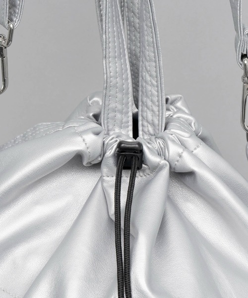UNISEX》【EX】Vegan Leather Effect Shoulder Drawstring Bag