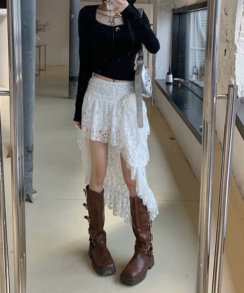 Chick(チック)の「Asymmetrical Ruffle Skirt / アシンメトリーフリルスカート(スカート・レディース・ホワイト・M/S)」の20枚目の写真