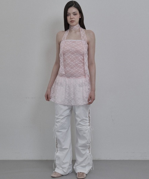 SETUPEXE(セットアップイーエックスイー)の「韓国ブランド SETUP‐EXE セットアップエグゼ LACE TUBETOP OPS & SCARF チューブトップワンピ スカーフ付きチュニック レースワンピース シースルーワンピース シアーワンピース レースチュニック 韓国ファッション 韓国ストリート ストリートファッション(ワンピース・レディース・ブラック/ベビーピンク/ホワイト・ONE SIZE)」の3枚目の写真