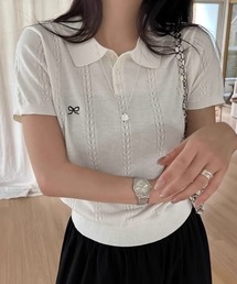 Girly Doll（ガーリードール）の「リボン刺繍ポロカラー半袖ニット（ニット/セーター）」