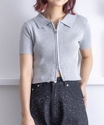 clear | ダブルジップ半袖ニットトップス≪2024SS新作≫(ニット/セーター)