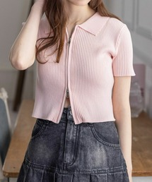 clear | ダブルジップ半袖ニットトップス≪2024SS新作≫(ニット/セーター)