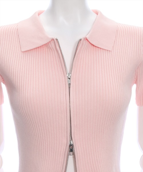 clear（クリア）の「ダブルジップ半袖ニットトップス（ニット/セーター・レディース・ブラック/オフホワイト/ピンク/グレー/パープル系その他/チャコールグレー・F）」の11枚目の写真