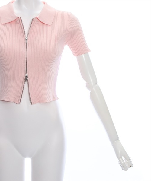 clear（クリア）の「ダブルジップ半袖ニットトップス（ニット/セーター・レディース・ブラック/オフホワイト/ピンク/グレー/パープル系その他/チャコールグレー・F）」の12枚目の写真