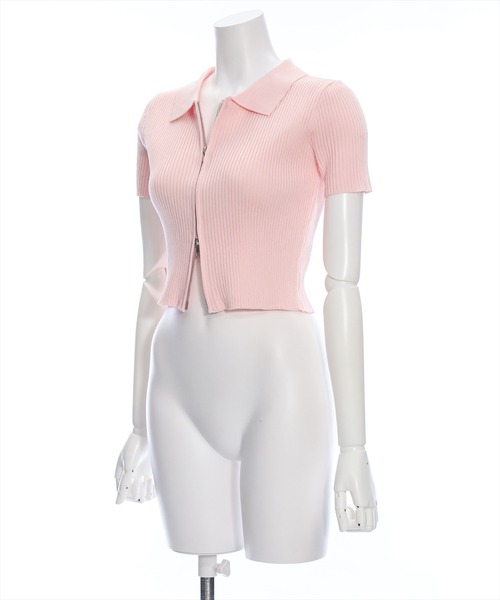 clear（クリア）の「ダブルジップ半袖ニットトップス（ニット/セーター・レディース・ブラック/オフホワイト/ピンク/グレー/パープル系その他/チャコールグレー・F）」の7枚目の写真