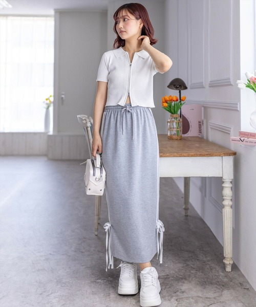 clear（クリア）の「ダブルジップ半袖ニットトップス（ニット/セーター・レディース・ブラック/オフホワイト/ピンク/グレー/パープル系その他/チャコールグレー・F）」の17枚目の写真