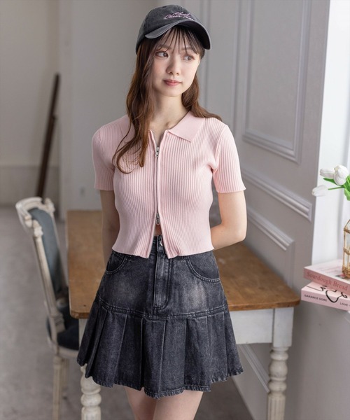 clear（クリア）の「ダブルジップ半袖ニットトップス（ニット/セーター・レディース・ブラック/オフホワイト/ピンク/グレー/パープル系その他/チャコールグレー・F）」の18枚目の写真