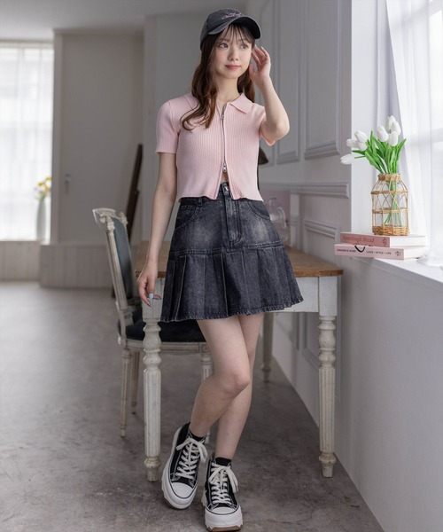 clear（クリア）の「ダブルジップ半袖ニットトップス（ニット/セーター・レディース・ブラック/オフホワイト/ピンク/グレー/パープル系その他/チャコールグレー・F）」の19枚目の写真