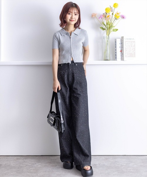 clear（クリア）の「ダブルジップ半袖ニットトップス（ニット/セーター・レディース・ブラック/オフホワイト/ピンク/グレー/パープル系その他/チャコールグレー・F）」の21枚目の写真