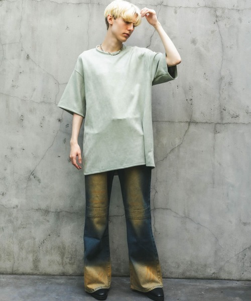 Shoowtime(ショウタイム)の「ビッグシルエットポリスウェード半袖トップス / Tシャツ(Tシャツ/カットソー・メンズ・カーキ系/アイボリー/ブラック/ブラウン系/グレー/ライトグリーン系・MEDIUM/LARGE/X-LARGE)」の7枚目の写真