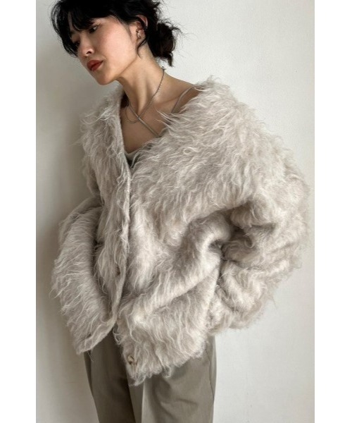 STYLEMIXER(スタイルミキサー)の「【ZOZO限定】ヘアリーカールニットカーデ(カーディガン/ボレロ・レディース・グレー/アイボリー/イエロー系その他・FREE)」の1枚目の写真