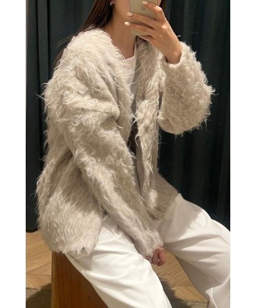 STYLEMIXER(スタイルミキサー)の「【ZOZO限定】ヘアリーカールニットカーデ(カーディガン/ボレロ・レディース・グレー/アイボリー/イエロー系その他・FREE)」の6枚目の写真