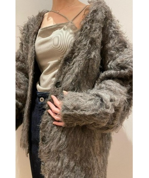 STYLEMIXER(スタイルミキサー)の「【ZOZO限定】ヘアリーカールニットカーデ(カーディガン/ボレロ・レディース・グレー/アイボリー/イエロー系その他・FREE)」の4枚目の写真