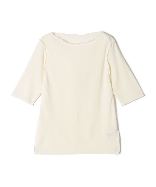 SHIPS(シップス)の「強撚 ピケ スムース ボートネック テレコ カットソー(Tシャツ/カットソー・レディース・オフホワイト/ブラック/ブラウン・ONE SIZE)」の4枚目の写真