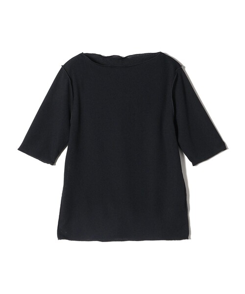 SHIPS(シップス)の「強撚 ピケ スムース ボートネック テレコ カットソー(Tシャツ/カットソー・レディース・オフホワイト/ブラック/ブラウン・ONE SIZE)」の6枚目の写真