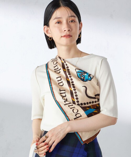 SHIPS(シップス)の「強撚 ピケ スムース ボートネック テレコ カットソー(Tシャツ/カットソー・レディース・オフホワイト/ブラック/ブラウン・ONE SIZE)」の16枚目の写真