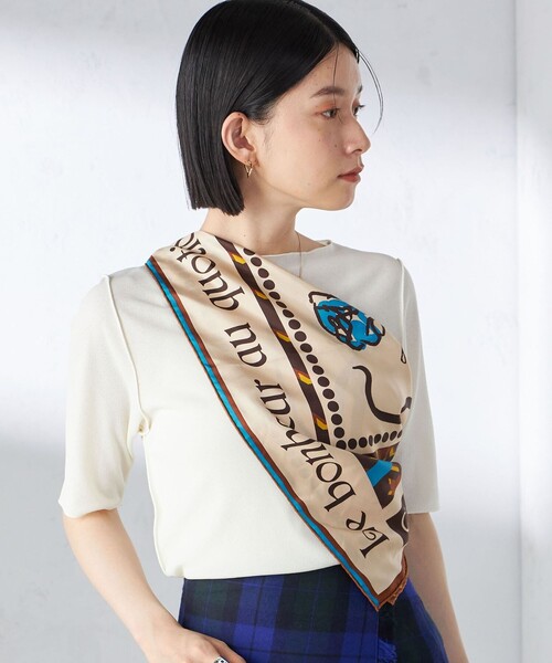 SHIPS(シップス)の「強撚 ピケ スムース ボートネック テレコ カットソー(Tシャツ/カットソー・レディース・オフホワイト/ブラック/ブラウン・ONE SIZE)」の21枚目の写真