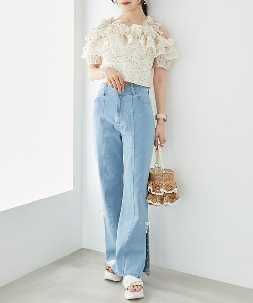 MAJESTIC LEGON（マジェスティックレゴン）の「ミルフィーユフリルショートブラウス（シャツ/ブラウス・レディース・ブラック系その他/ホワイト系その他2/ホワイト系その他/ブルー系その他2・MEDIUM）」の8枚目の写真