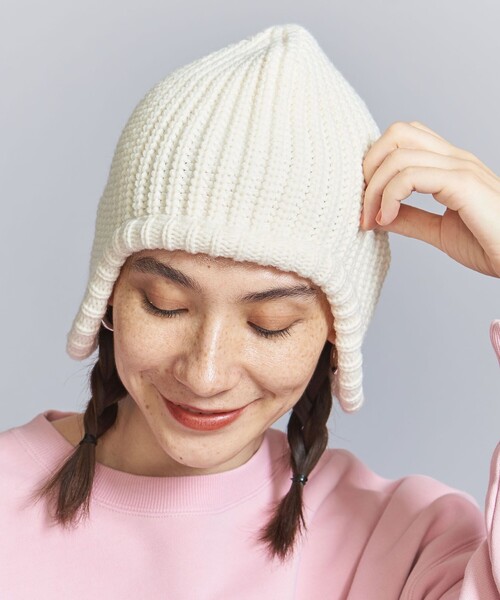 BEAUTY&YOUTH UNITED ARROWS（ビューティーアンドユースユナイテッドアローズ）の「リブ イヤーフラップ ニットキャップ（ニットキャップ/ビーニー・レディース・ワインレッド/ブラック/オフホワイト・FREE）」の4枚目の写真