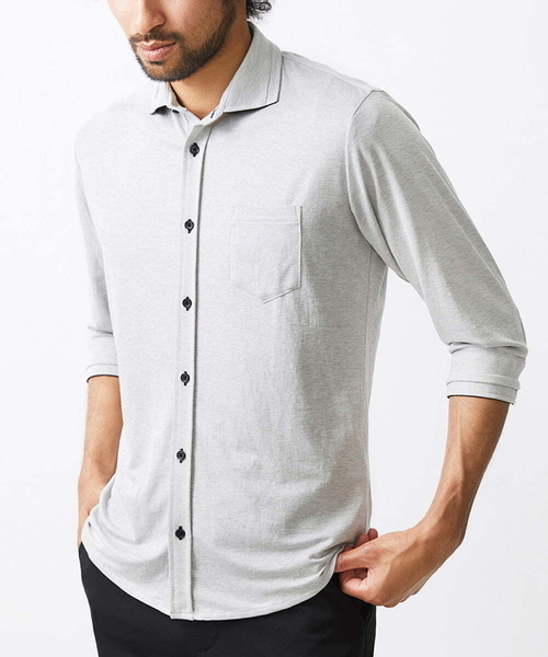 MK MICHEL KLEIN HOMME （エムケーミッシェルクランオム）の「【大きいサイズあり】七分袖シャツ/ミストワッシャーカノコ（シャツ/ブラウス・メンズ・ボルドー/グレー・46/51/48）」の2枚目の写真