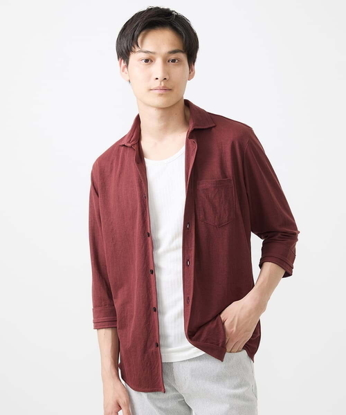 MK MICHEL KLEIN HOMME （エムケーミッシェルクランオム）の「【大きいサイズあり】七分袖シャツ/ミストワッシャーカノコ（シャツ/ブラウス・メンズ・ボルドー/グレー・46/51/48）」の3枚目の写真