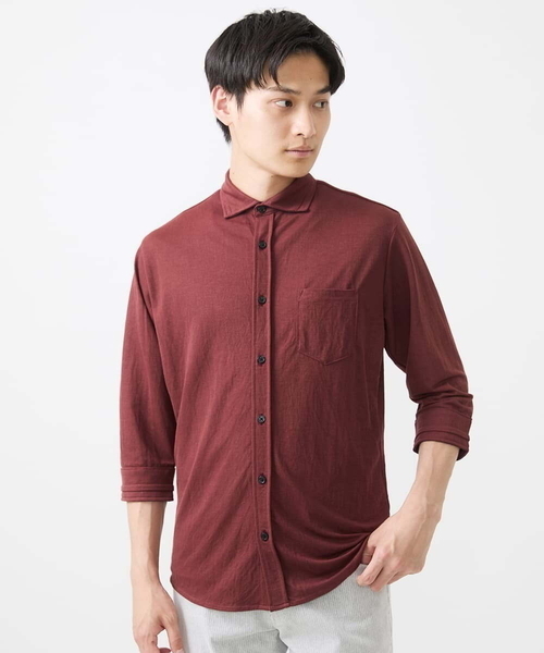 MK MICHEL KLEIN HOMME （エムケーミッシェルクランオム）の「【大きいサイズあり】七分袖シャツ/ミストワッシャーカノコ（シャツ/ブラウス・メンズ・ボルドー/グレー・46/51/48）」の4枚目の写真