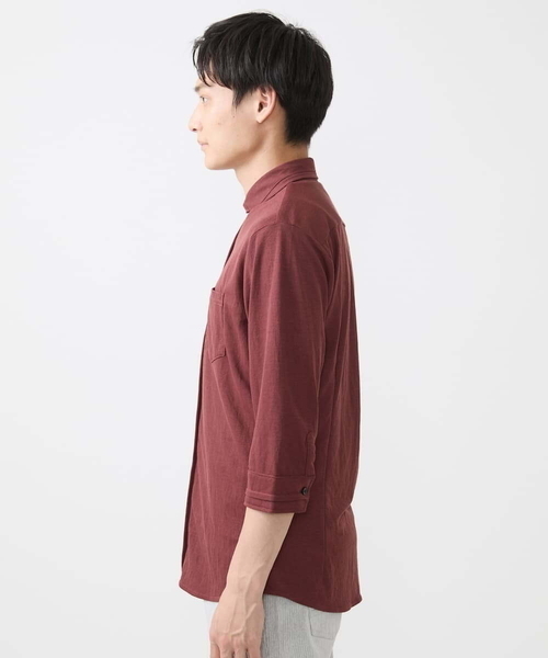 MK MICHEL KLEIN HOMME （エムケーミッシェルクランオム）の「【大きいサイズあり】七分袖シャツ/ミストワッシャーカノコ（シャツ/ブラウス・メンズ・ボルドー/グレー・46/51/48）」の5枚目の写真