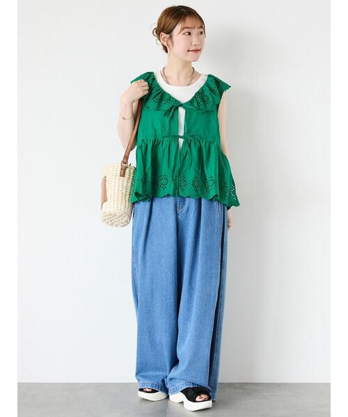 ehka sopo（エヘカソポ）の「◎ラッフルカラーレースベスト（シャツ/ブラウス・レディース・ブラック/オフホワイト/グリーン/キナリ・F）」の16枚目の写真