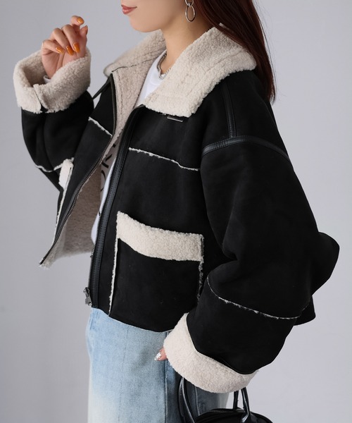 Riberry(リベリー)の「ショート丈ムートンコート(ムートンコート・レディース・ブラック/アイボリー/ブラウン/チャコールグレー/キャメル/ブラック系・FREE)」の11枚目の写真