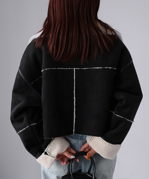Riberry(リベリー)の「ショート丈ムートンコート(ムートンコート・レディース・ブラック/アイボリー/ブラウン/チャコールグレー/キャメル/ブラック系・FREE)」の12枚目の写真