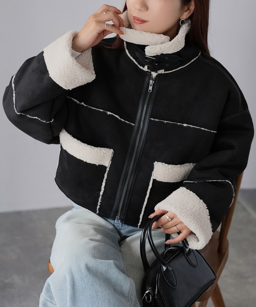 Riberry(リベリー)の「ショート丈ムートンコート(ムートンコート・レディース・ブラック/アイボリー/ブラウン/チャコールグレー/キャメル/ブラック系・FREE)」の16枚目の写真