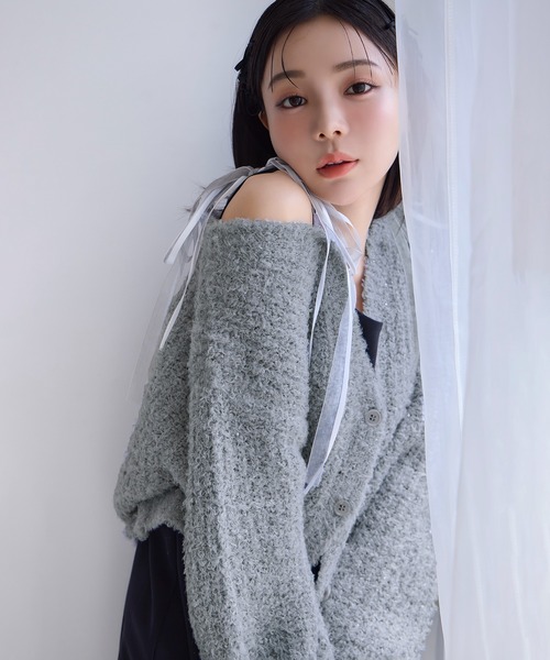 one after another NICE CLAUP（ワンアフターアナザーナイスクラップ）の「リボンニットカーディガン（カーディガン/ボレロ・レディース・ベージュ/ピンク/オフホワイト/グレー・FREE）」の18枚目の写真