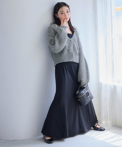 one after another NICE CLAUP（ワンアフターアナザーナイスクラップ）の「リボンニットカーディガン（カーディガン/ボレロ・レディース・ベージュ/ピンク/オフホワイト/グレー・FREE）」の17枚目の写真