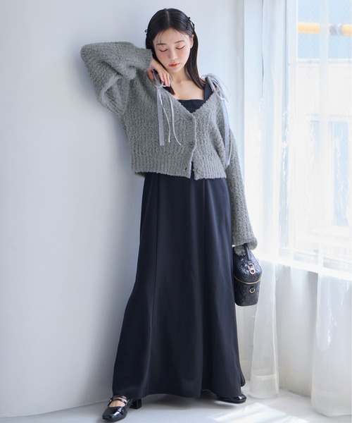 one after another NICE CLAUP（ワンアフターアナザーナイスクラップ）の「リボンニットカーディガン（カーディガン/ボレロ・レディース・ベージュ/ピンク/オフホワイト/グレー・FREE）」の16枚目の写真