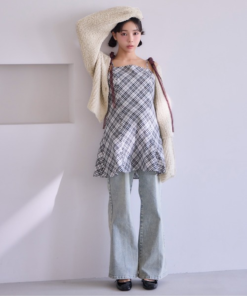 one after another NICE CLAUP（ワンアフターアナザーナイスクラップ）の「リボンニットカーディガン（カーディガン/ボレロ・レディース・ベージュ/ピンク/オフホワイト/グレー・FREE）」の14枚目の写真