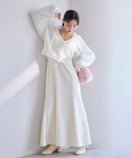 one after another NICE CLAUP（ワンアフターアナザーナイスクラップ）の「リボンニットカーディガン（カーディガン/ボレロ・レディース・ベージュ/ピンク/オフホワイト/グレー・FREE）」の10枚目の写真