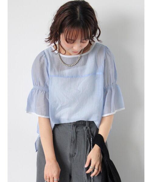 ehka sopo（エヘカソポ）の「◎配色パイピングブラウス（シャツ/ブラウス・レディース・キナリ/オフホワイト/サックスブルー・F）」の3枚目の写真