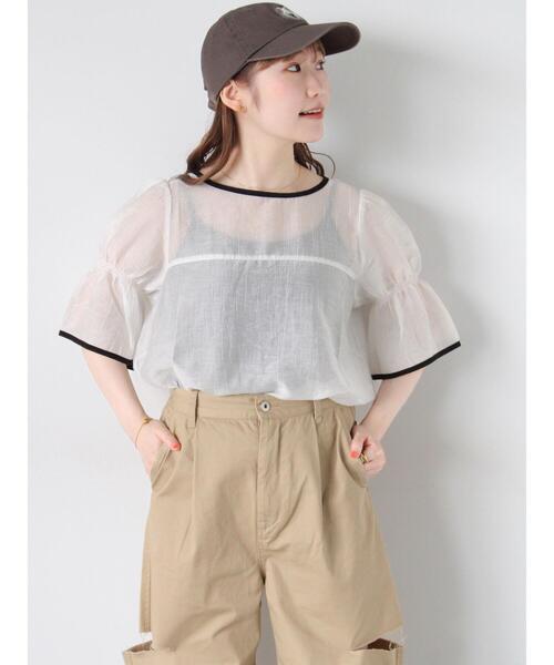 ehka sopo（エヘカソポ）の「◎配色パイピングブラウス（シャツ/ブラウス・レディース・キナリ/オフホワイト/サックスブルー・F）」の4枚目の写真