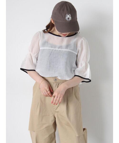 ehka sopo（エヘカソポ）の「◎配色パイピングブラウス（シャツ/ブラウス・レディース・キナリ/オフホワイト/サックスブルー・F）」の5枚目の写真