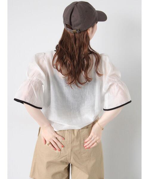 ehka sopo（エヘカソポ）の「◎配色パイピングブラウス（シャツ/ブラウス・レディース・キナリ/オフホワイト/サックスブルー・F）」の7枚目の写真