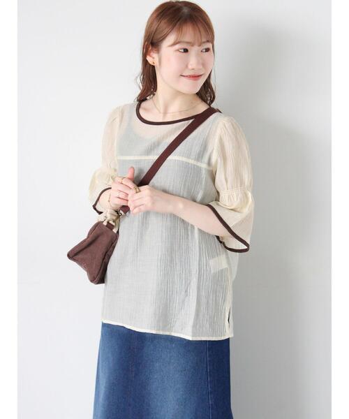 ehka sopo（エヘカソポ）の「◎配色パイピングブラウス（シャツ/ブラウス・レディース・キナリ/オフホワイト/サックスブルー・F）」の15枚目の写真