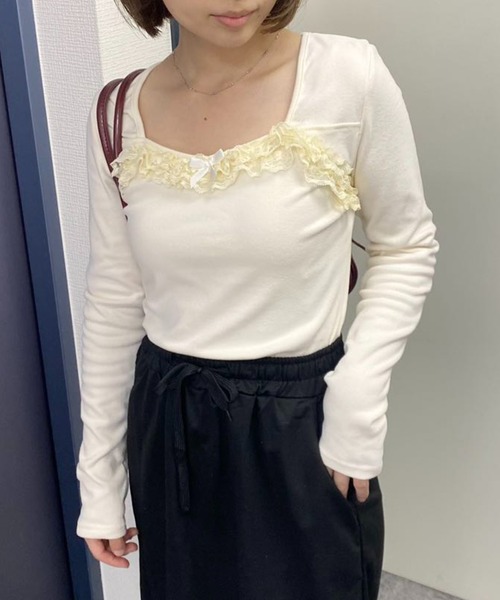 mebole(メボレ)の「レースラウンドネックロングTシャツ(Tシャツ/カットソー・レディース・アイボリー/グレー・FREE)」の10枚目の写真