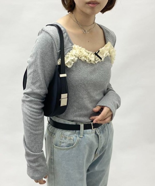 mebole(メボレ)の「レースラウンドネックロングTシャツ(Tシャツ/カットソー・レディース・アイボリー/グレー・FREE)」の21枚目の写真