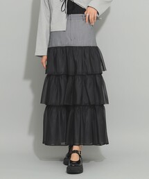 ストライプ シアー ティアード スカート