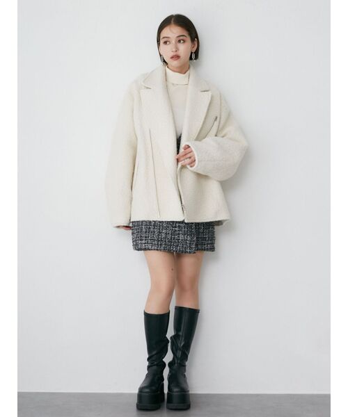 MURUA(ムルーア)の「ループニードルライダースジャケットコート(ブルゾン・レディース・ホワイト/ブラック・FREE)」の6枚目の写真