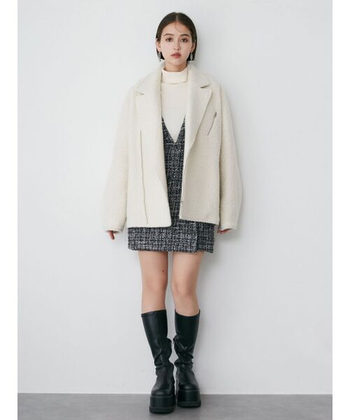 MURUA(ムルーア)の「ループニードルライダースジャケットコート(ブルゾン・レディース・ホワイト/ブラック・FREE)」の7枚目の写真