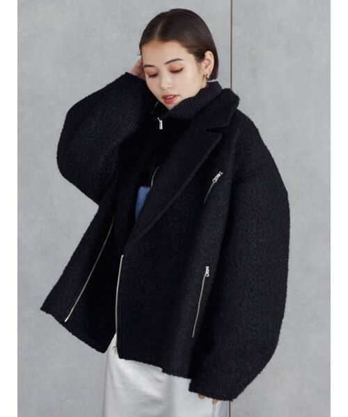 MURUA(ムルーア)の「ループニードルライダースジャケットコート(ブルゾン・レディース・ホワイト/ブラック・FREE)」の8枚目の写真