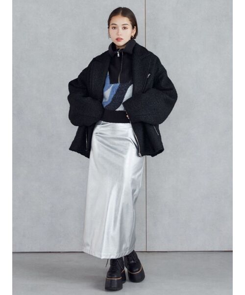 MURUA(ムルーア)の「ループニードルライダースジャケットコート(ブルゾン・レディース・ホワイト/ブラック・FREE)」の11枚目の写真